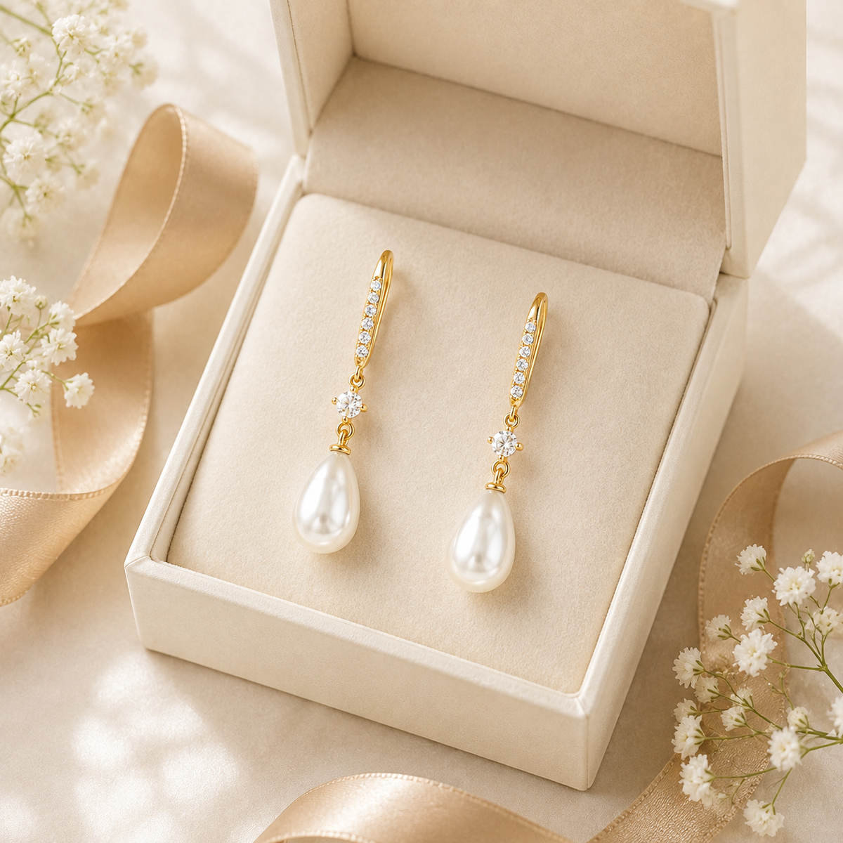 Teardrop Pearl  Crystal Earrings