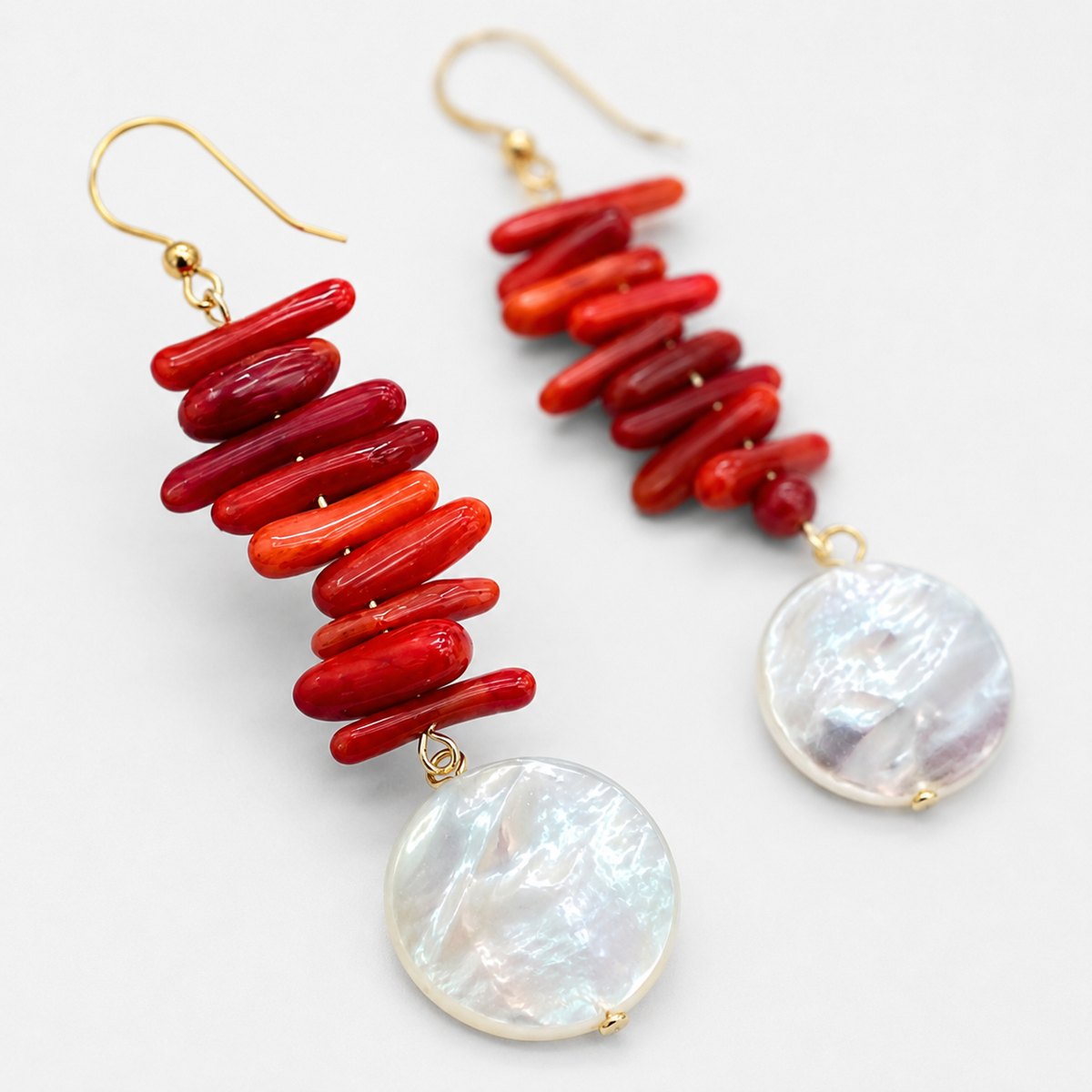 Red Shell Clip-On Earrings
