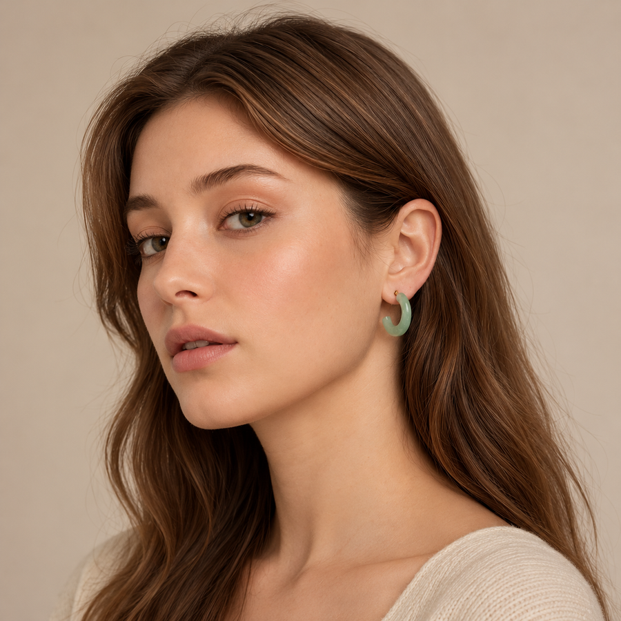 Green Jade Chunky Hoop Earrings