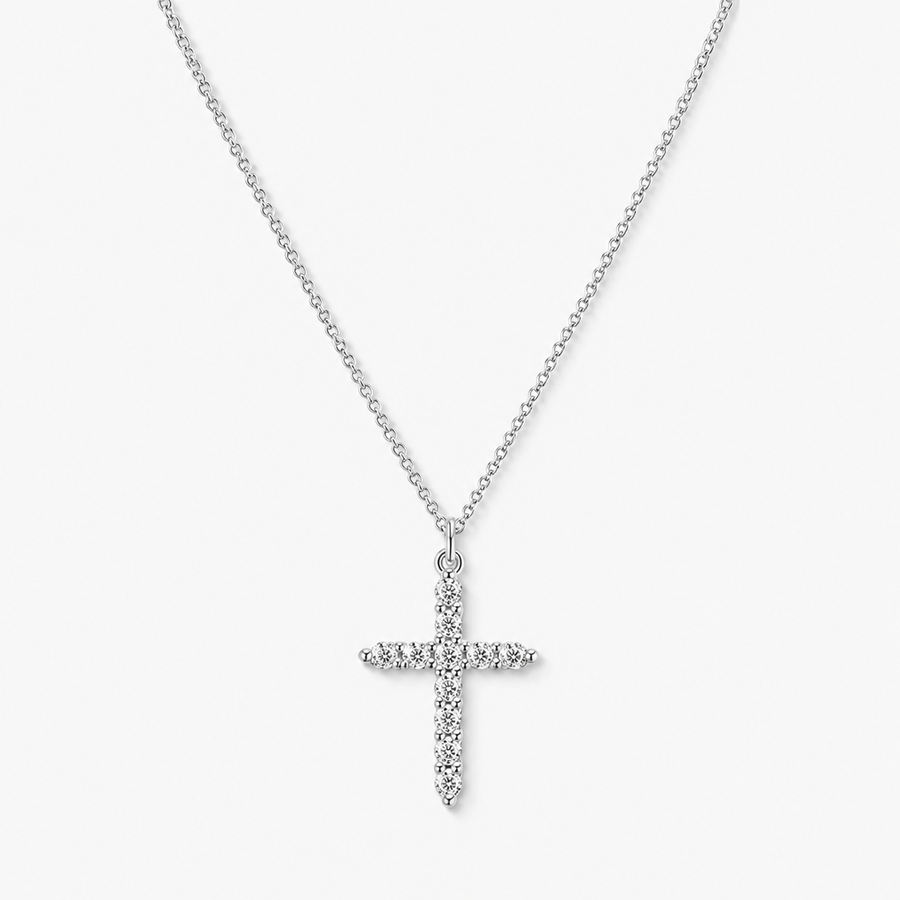 Large CZ Cross Pendant Necklace