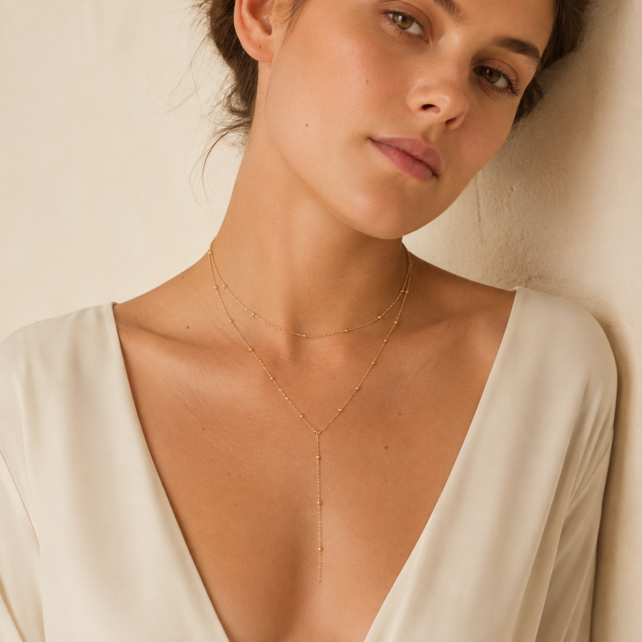 Layered Beaded Y Necklace