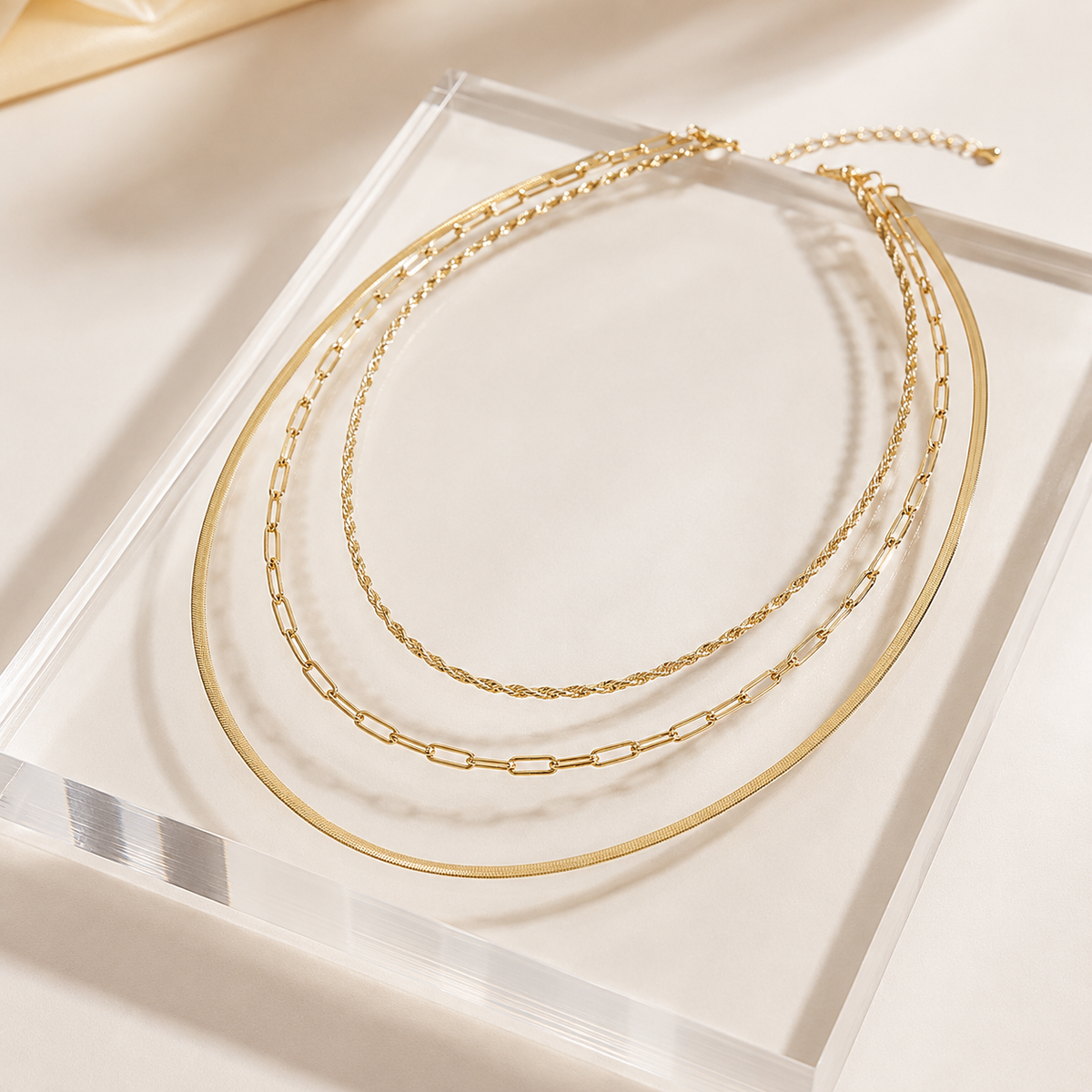 Paperclip Twisted Snake Chain Set
