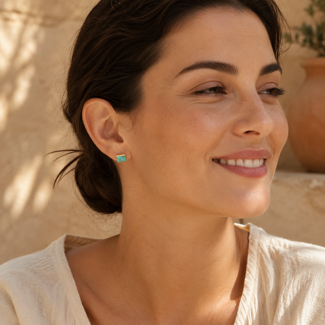 Square Turquoise Gold Cap Studs