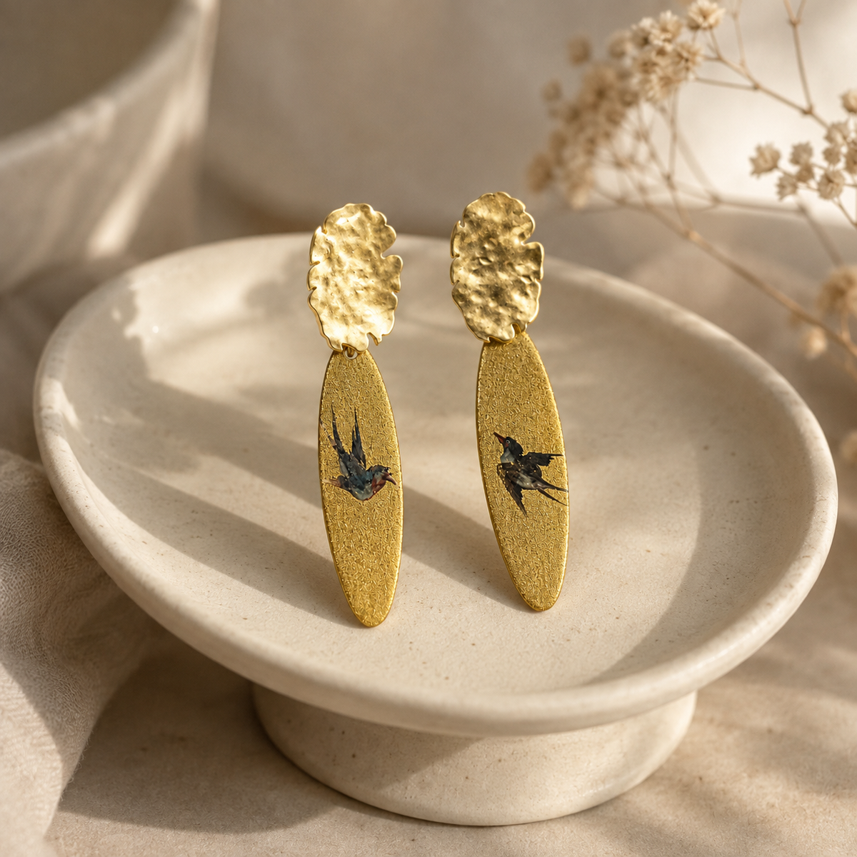Hand-Painted Flying Swallow Earrings