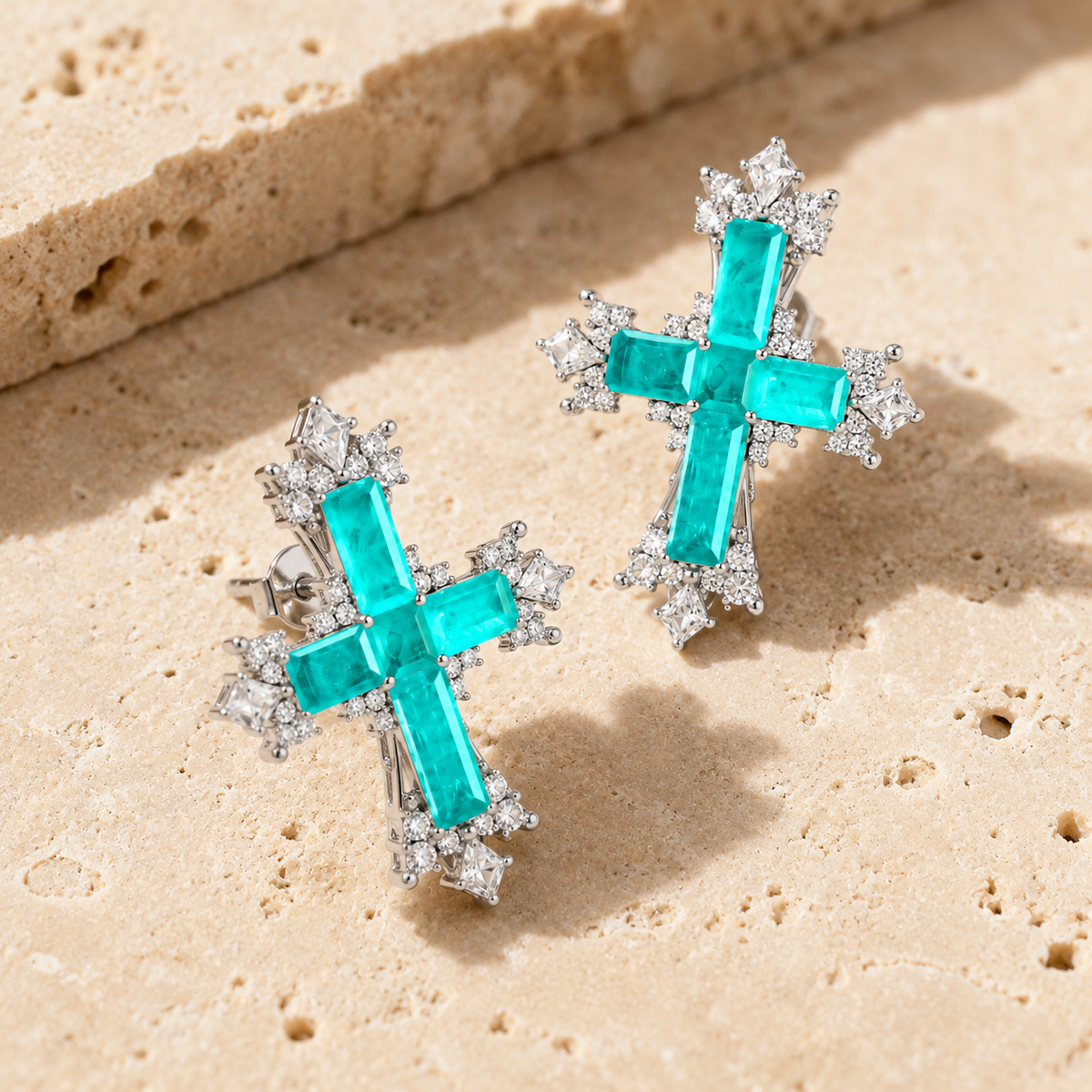 Paraiba Cross Stud Earrings