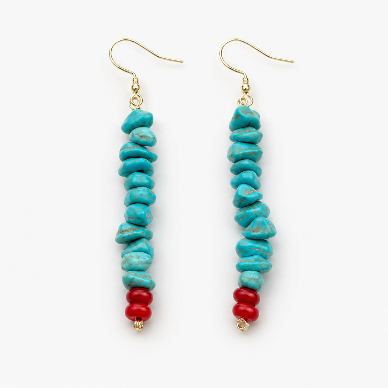 Turquoise Red Agate Beaded Earrings