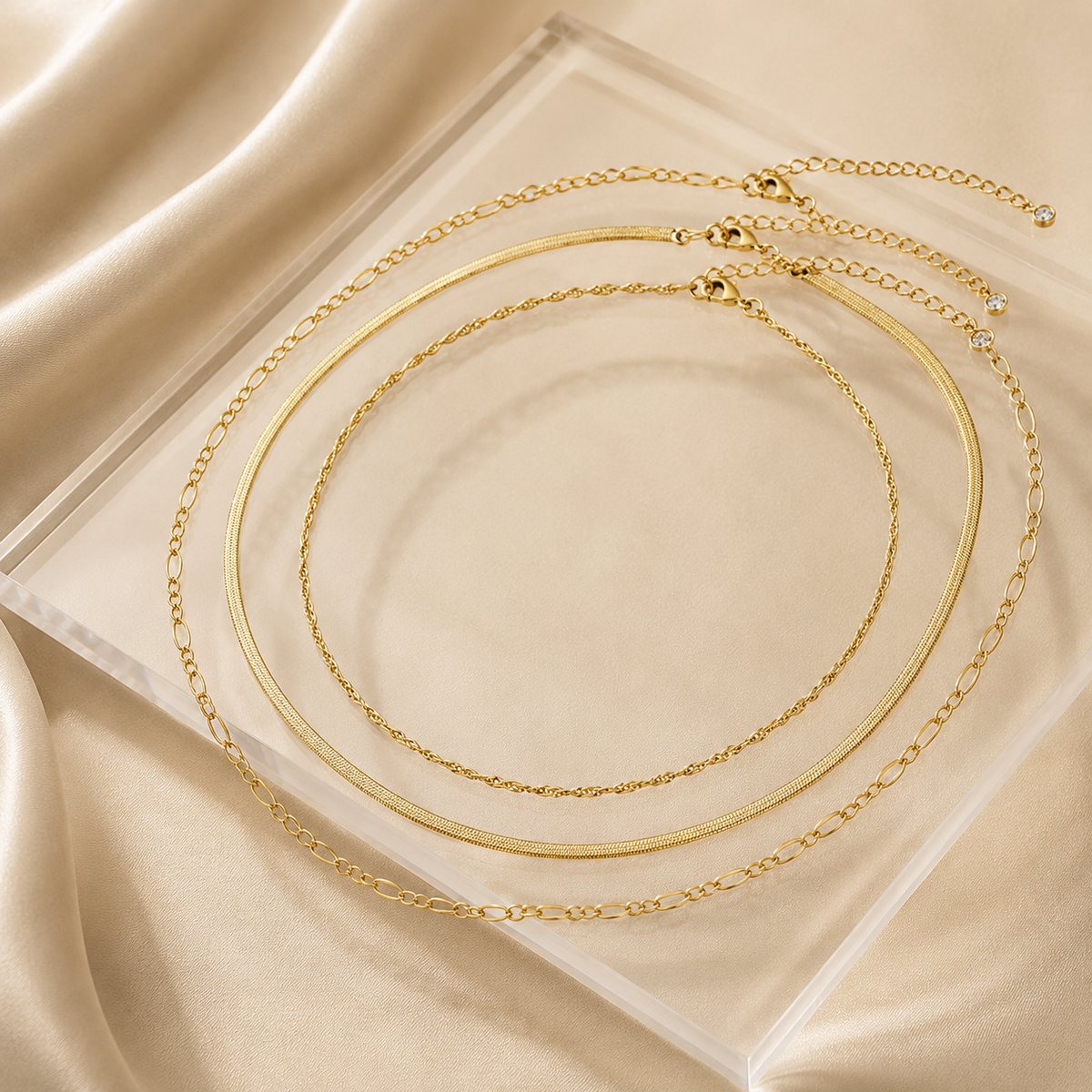 Multi-Layered Wave & Snake & Figaro Chain Necklace