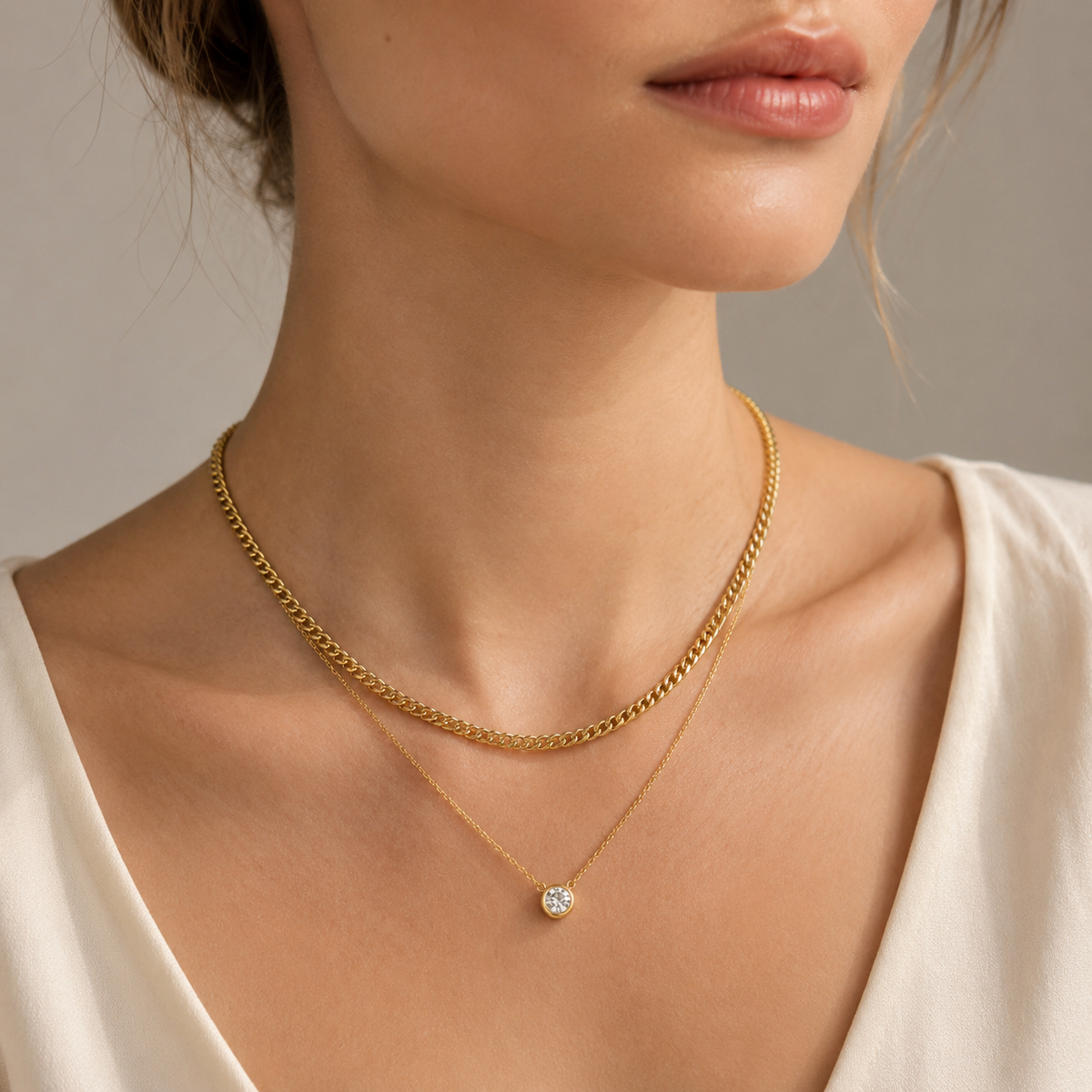 Layered Cuban CZ Pendant Necklace