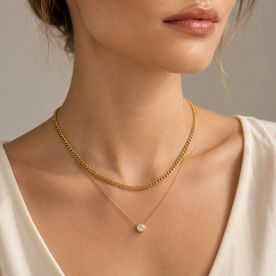 Layered Cuban CZ Pendant Necklace