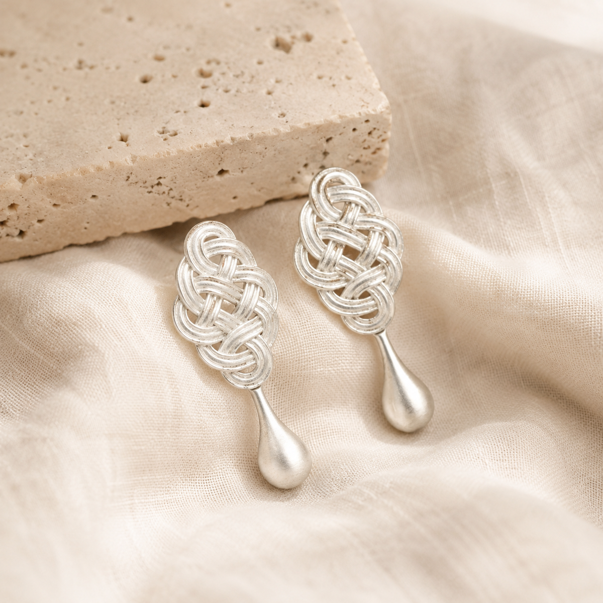 Woven Silver Teardrop Earrings