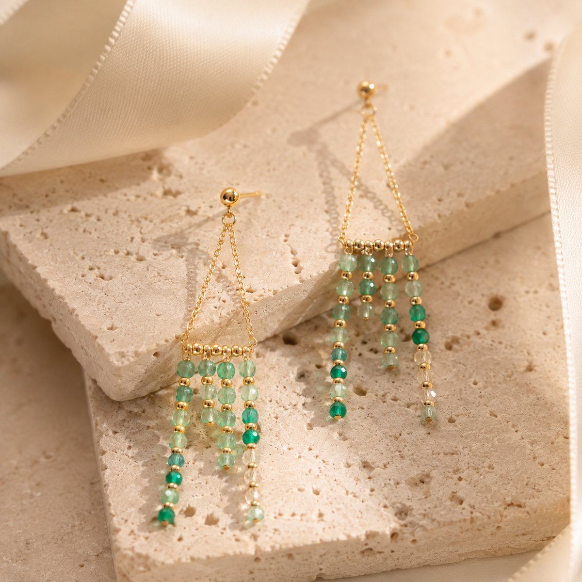 Sparkling Gradient Natural Crystal Tassel Earrings