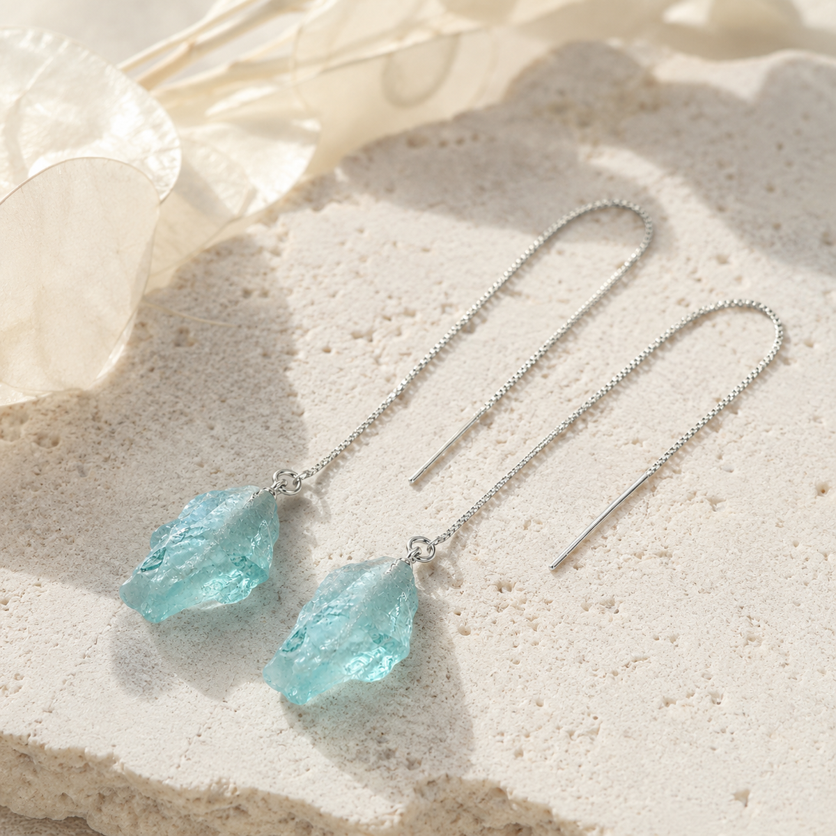 Raw Aquamarine Threader Earrings