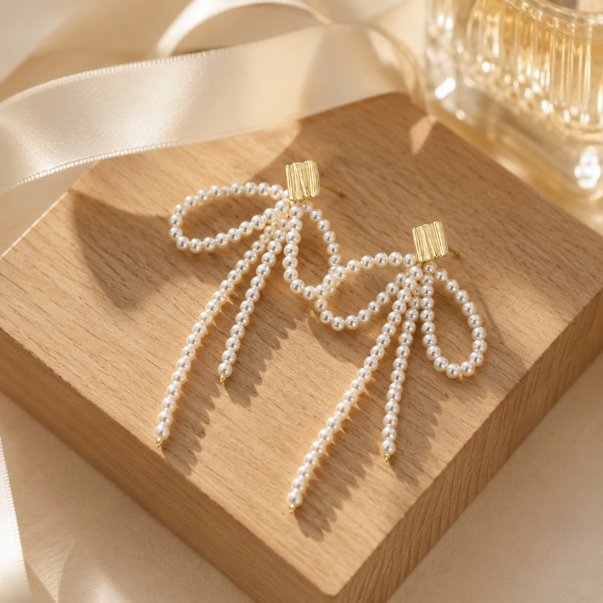 Bow Pearl Tassel Earrings