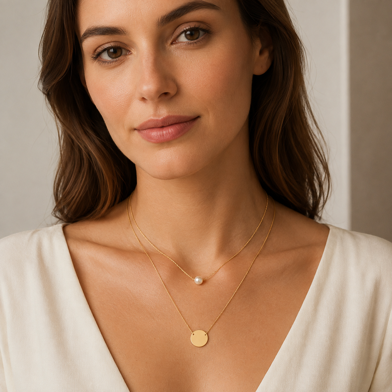 Layered Pearl Disc Necklace