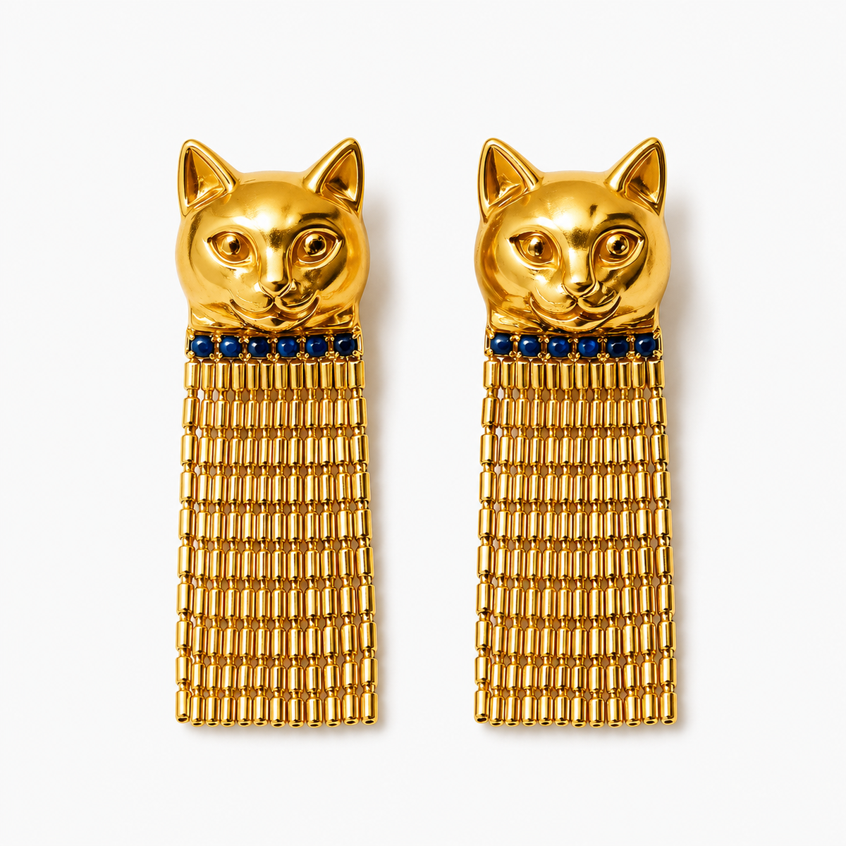 Vintage Egyptian Bastet Cat Tassel Earrings