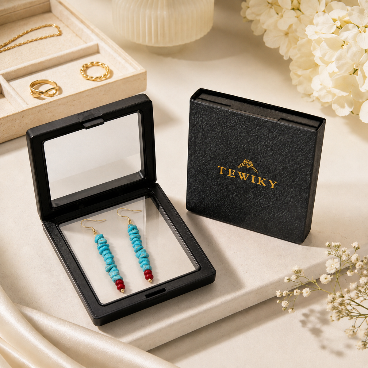 Turquoise Red Agate Beaded Earrings