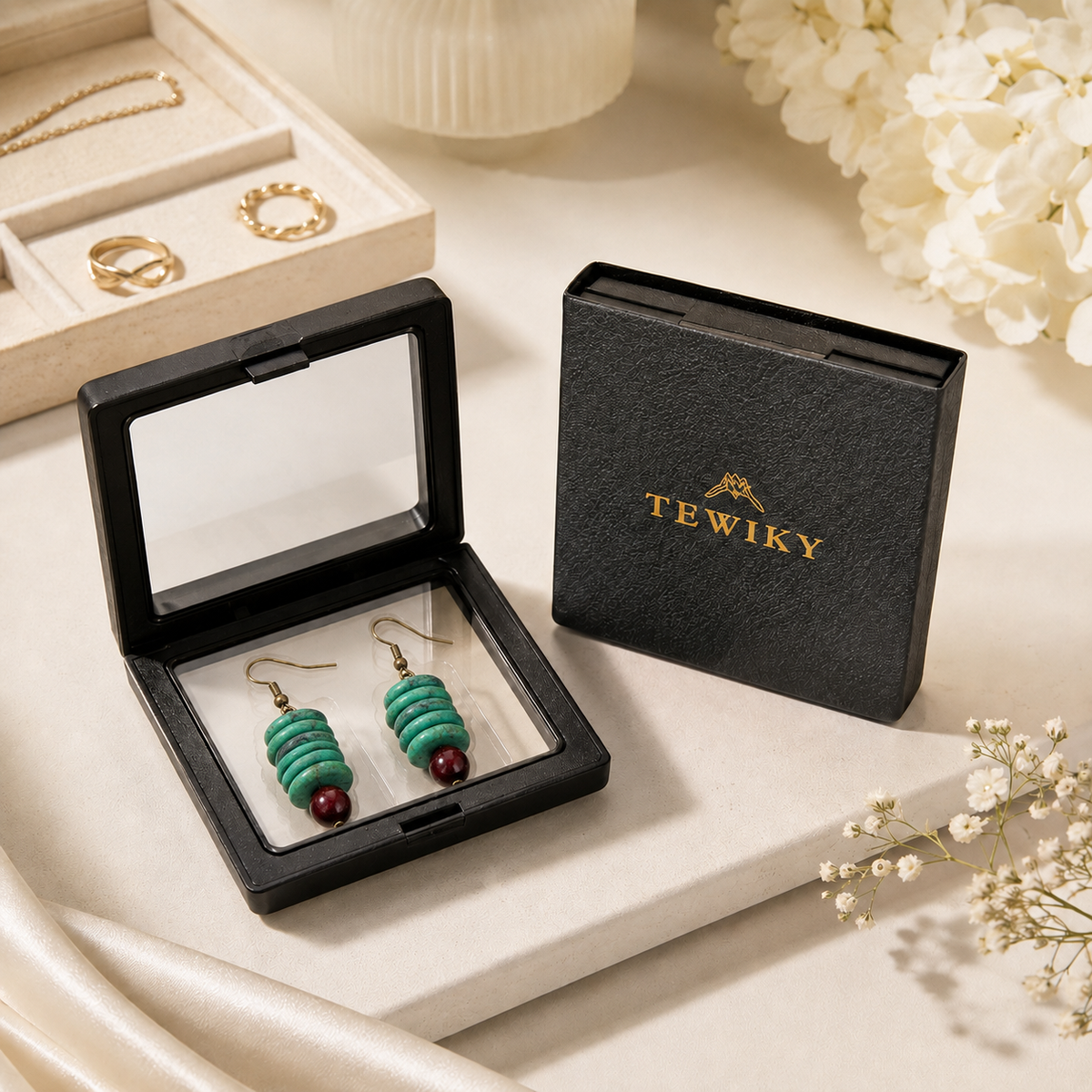 Green Stone Sandalwood Earrings