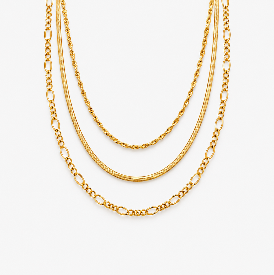 Multi-Layered Wave & Snake & Figaro Chain Necklace