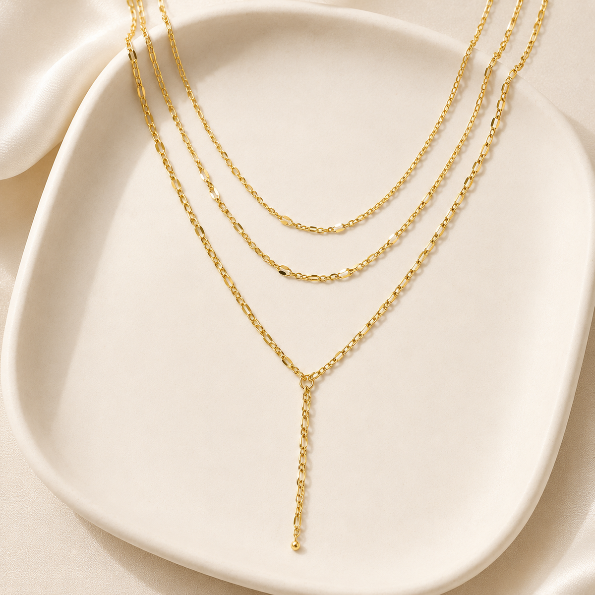 Triple Chain Y Necklace
