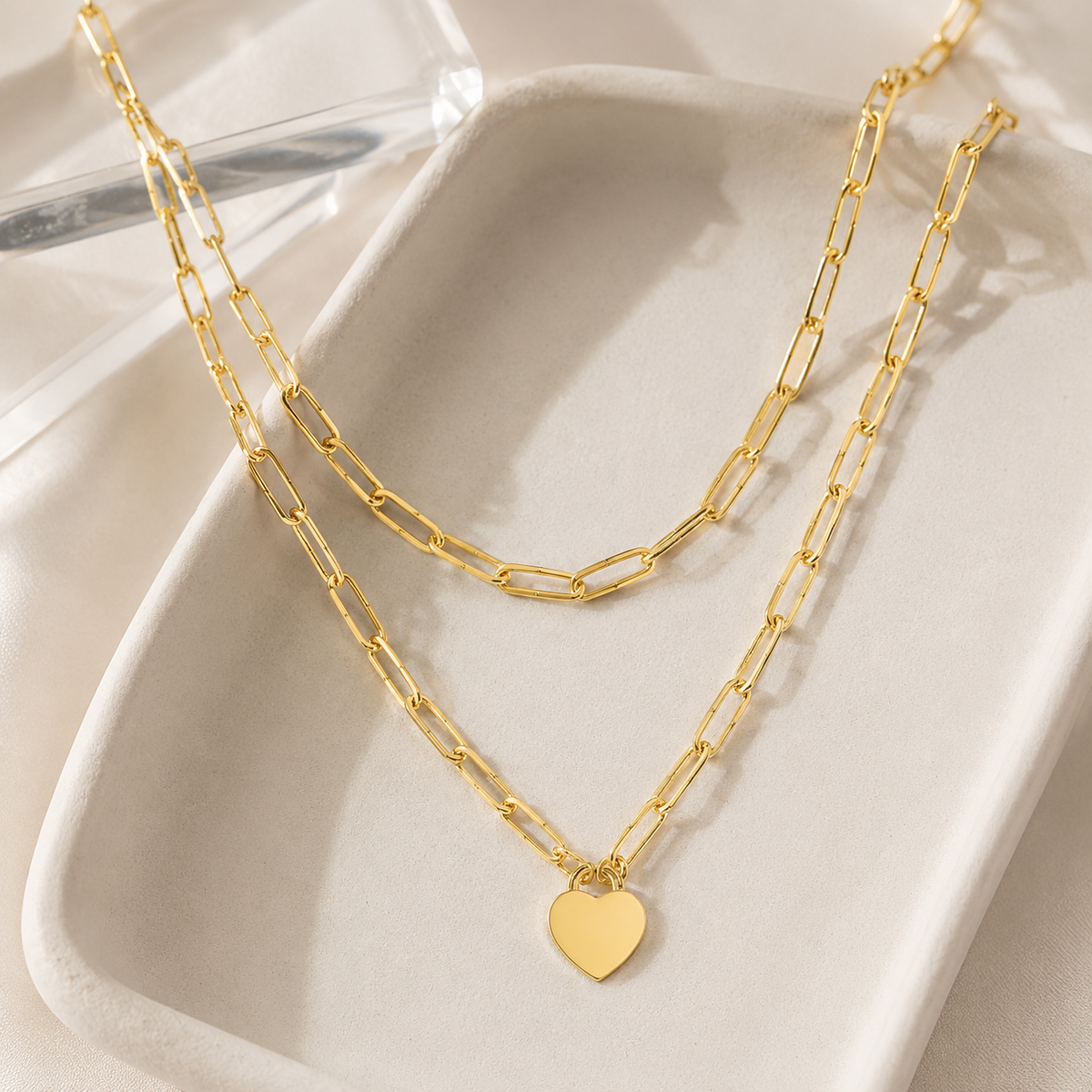 Layered Paperclip Heart Necklace