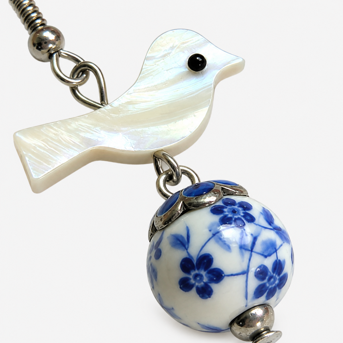Porcelain Bead Shell Bird Earrings