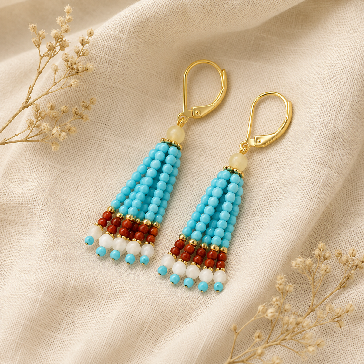 Turquoise & Shell Tassel Earrings