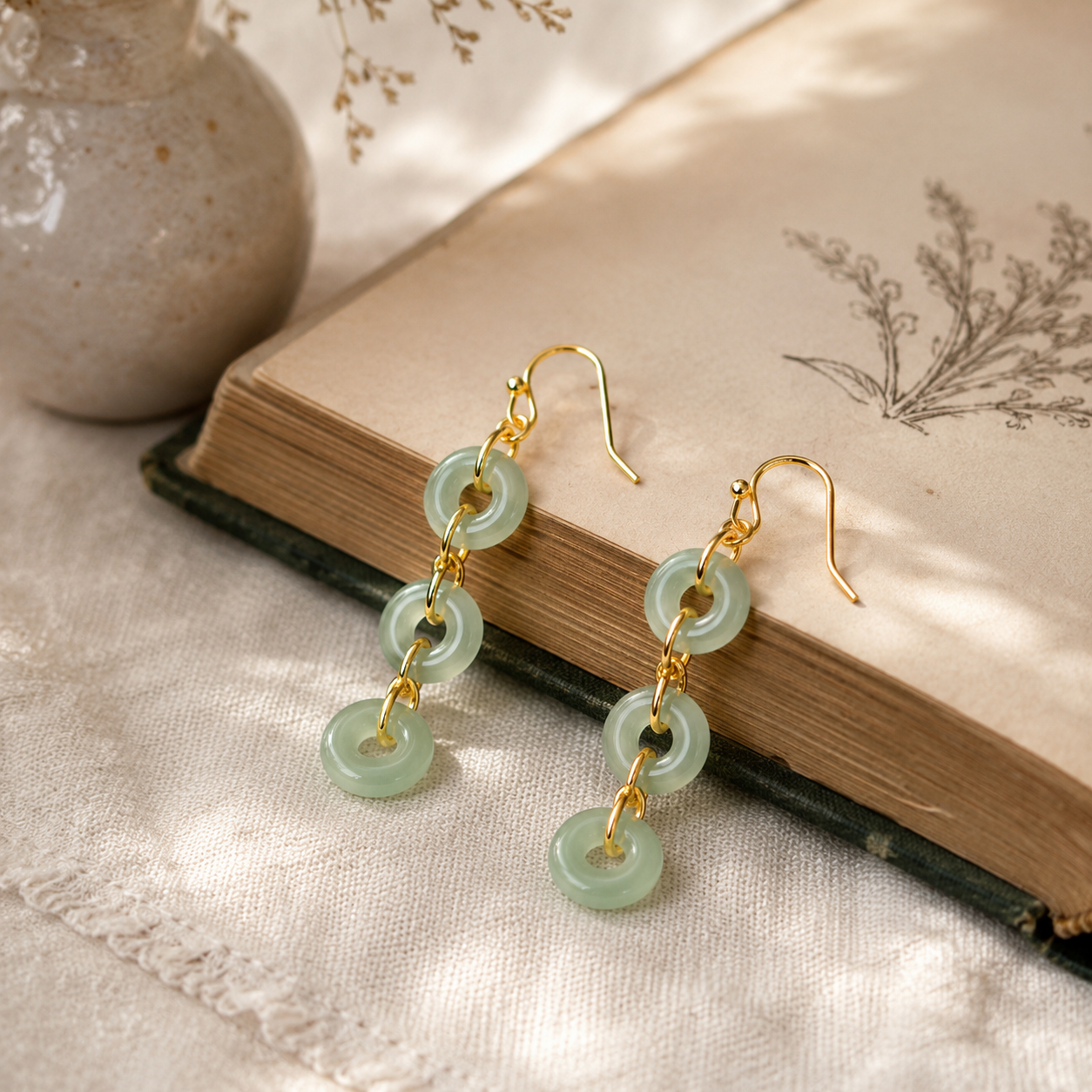 Jade Ring Tassel Earrings
