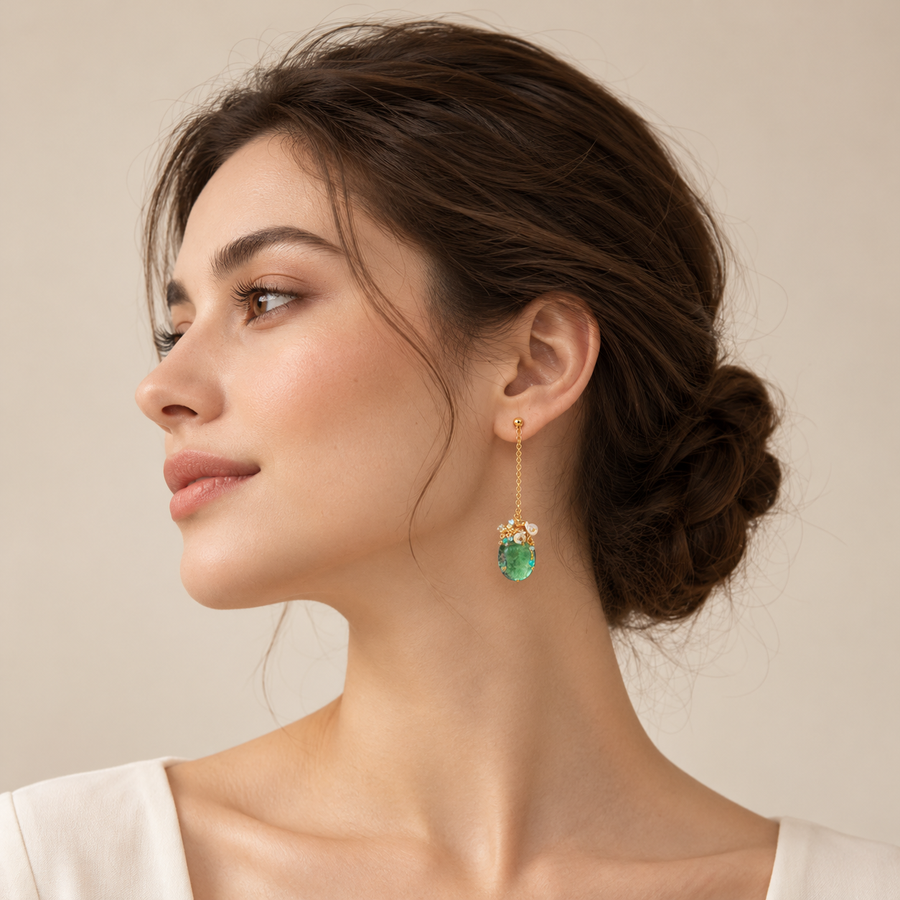 Green Fluorite & Baroque Pearl Earrings