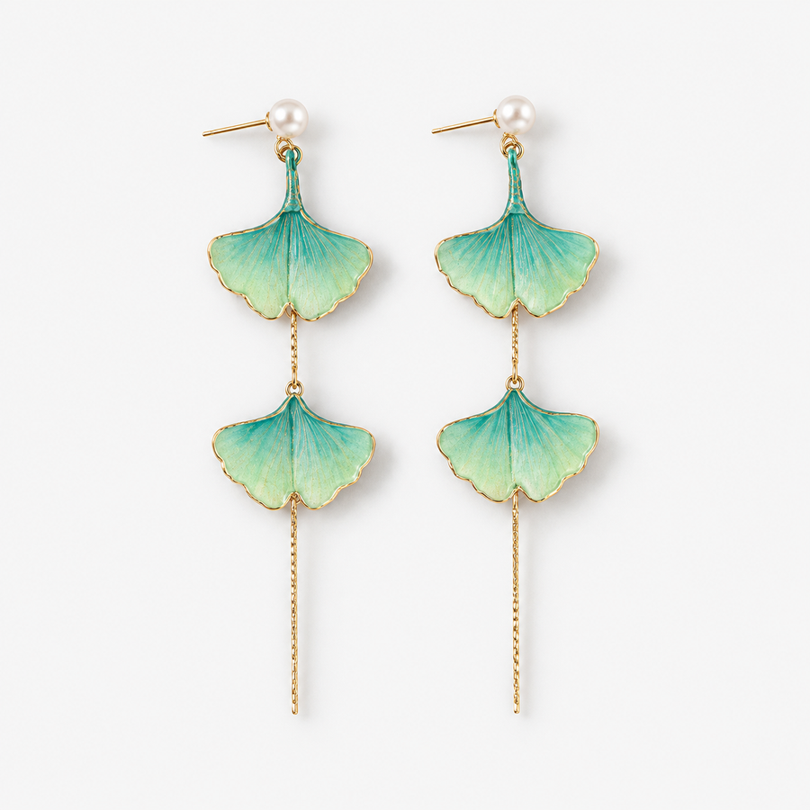 Golden Ginkgo Flower Earrings