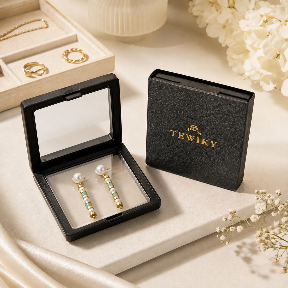 Jade Bamboo Freshwater Pearl Earrings