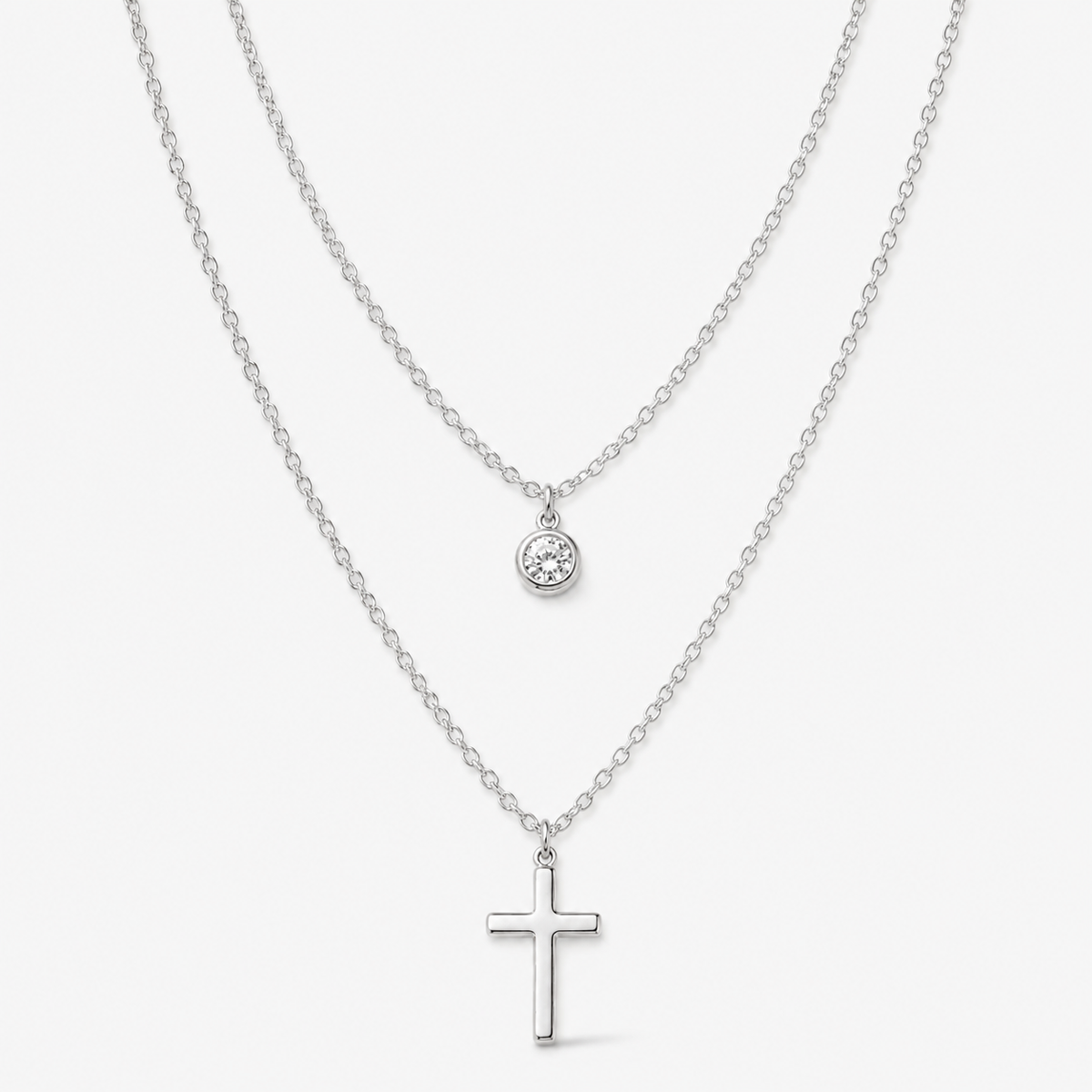 Layered CZ Cross Pendant Necklace