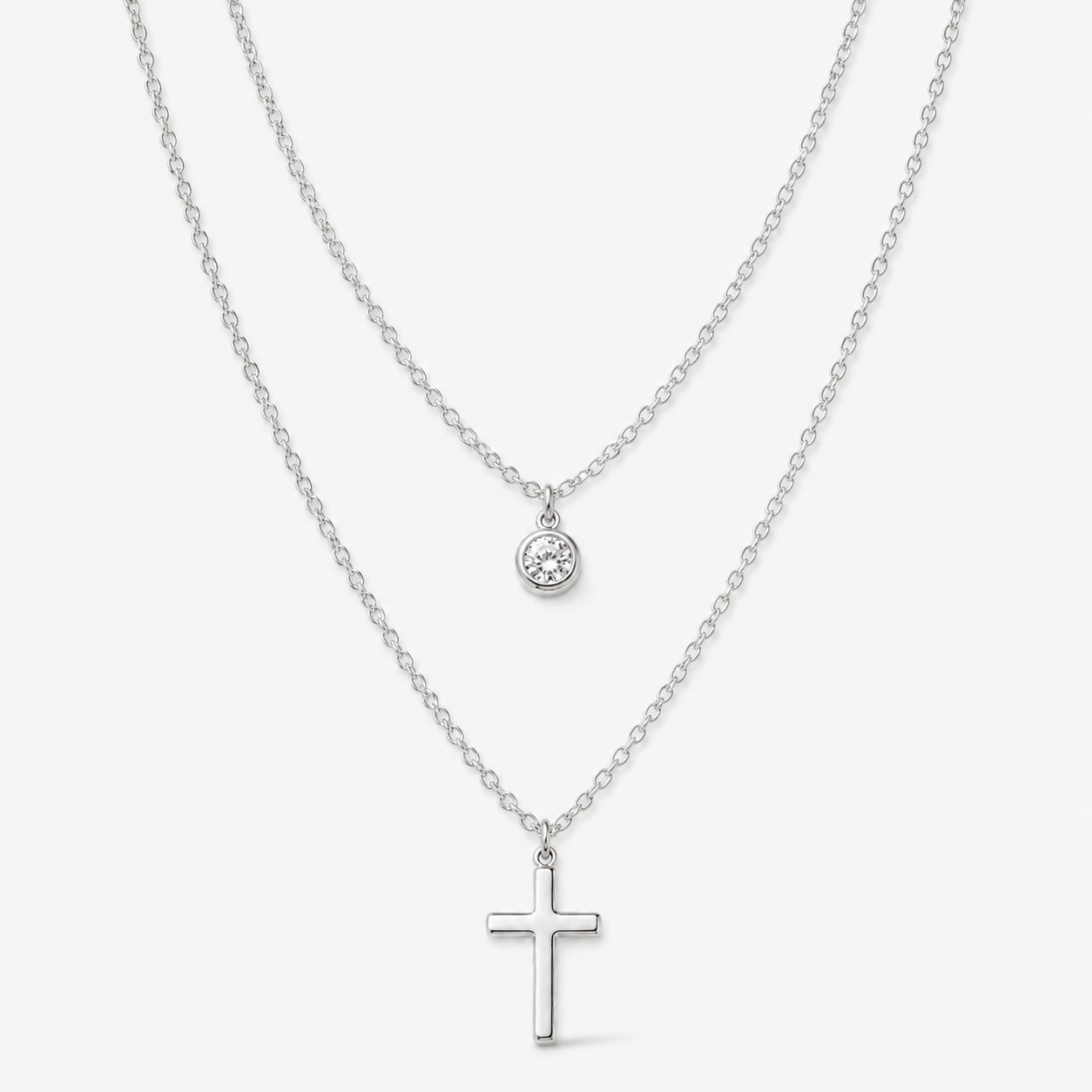 Layered CZ Cross Pendant Necklace