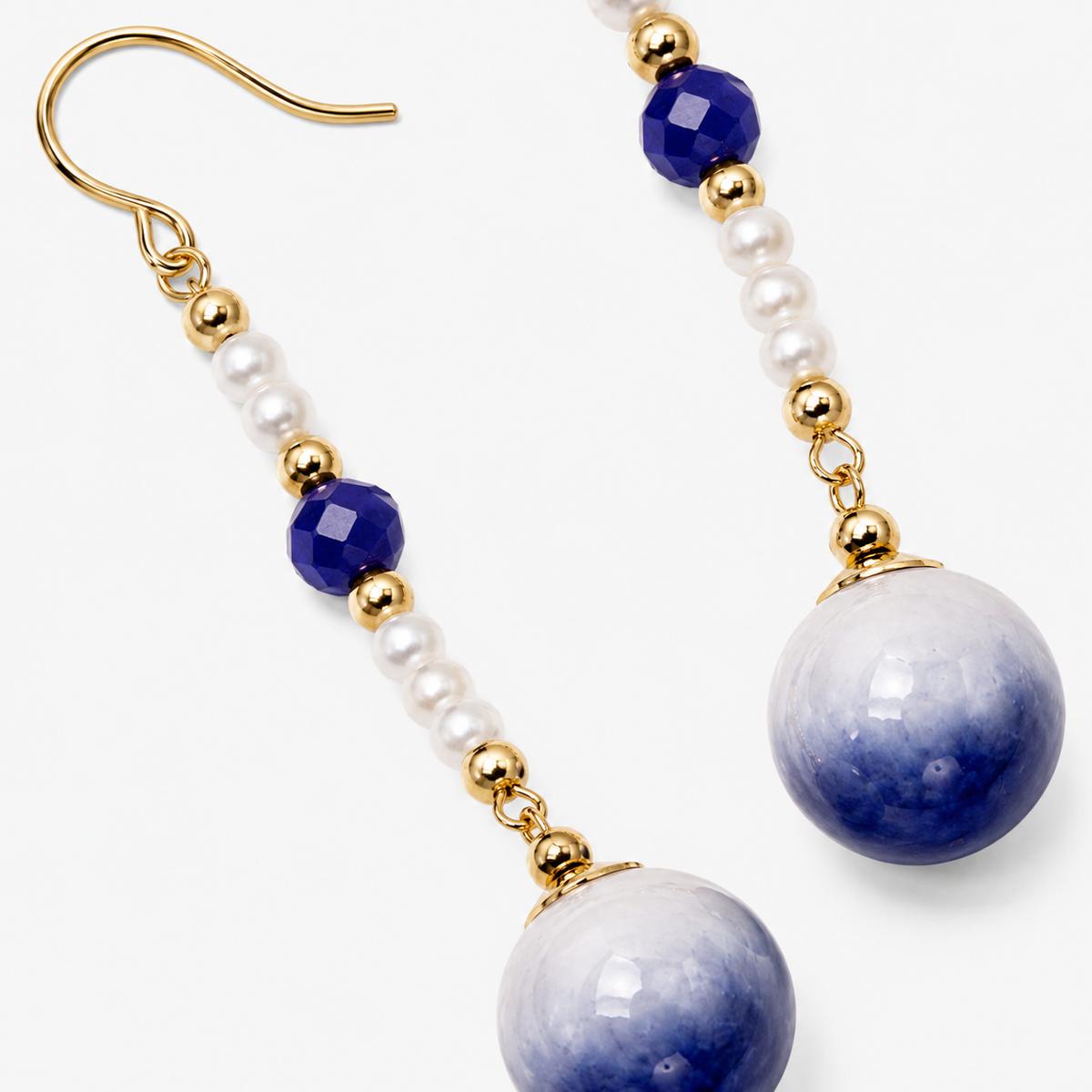 Blue Porcelain Pearl Drop Earrings