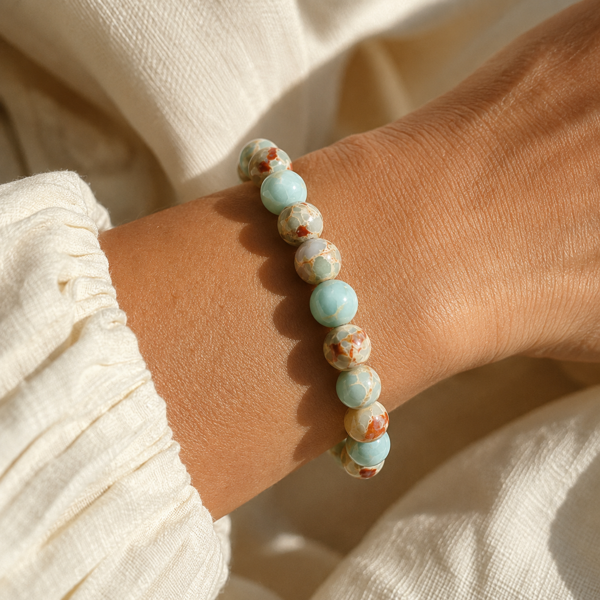 Sea Sediment Jasper-Style Beaded Bracelet