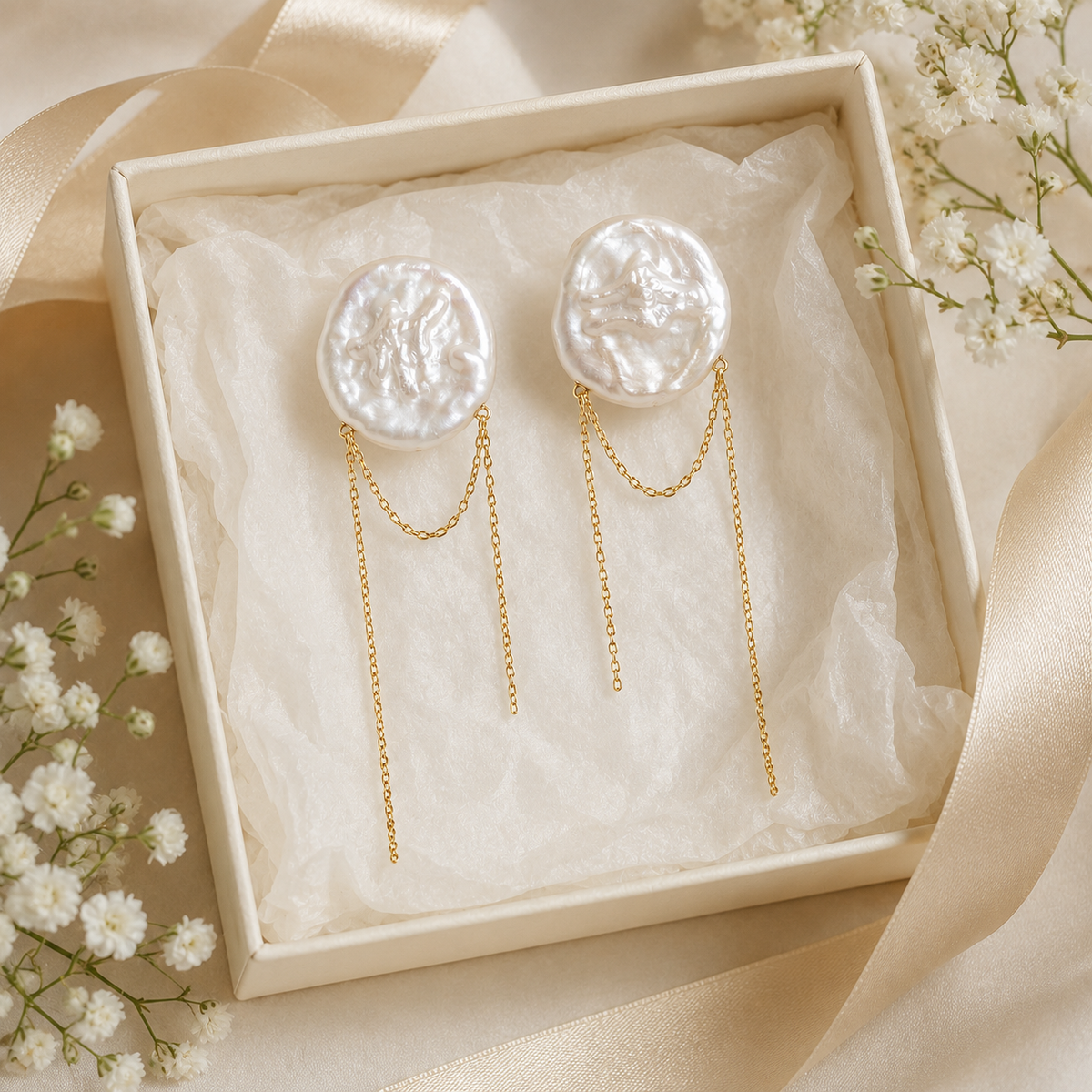 Baroque Pearl Chain Drop Earrings
