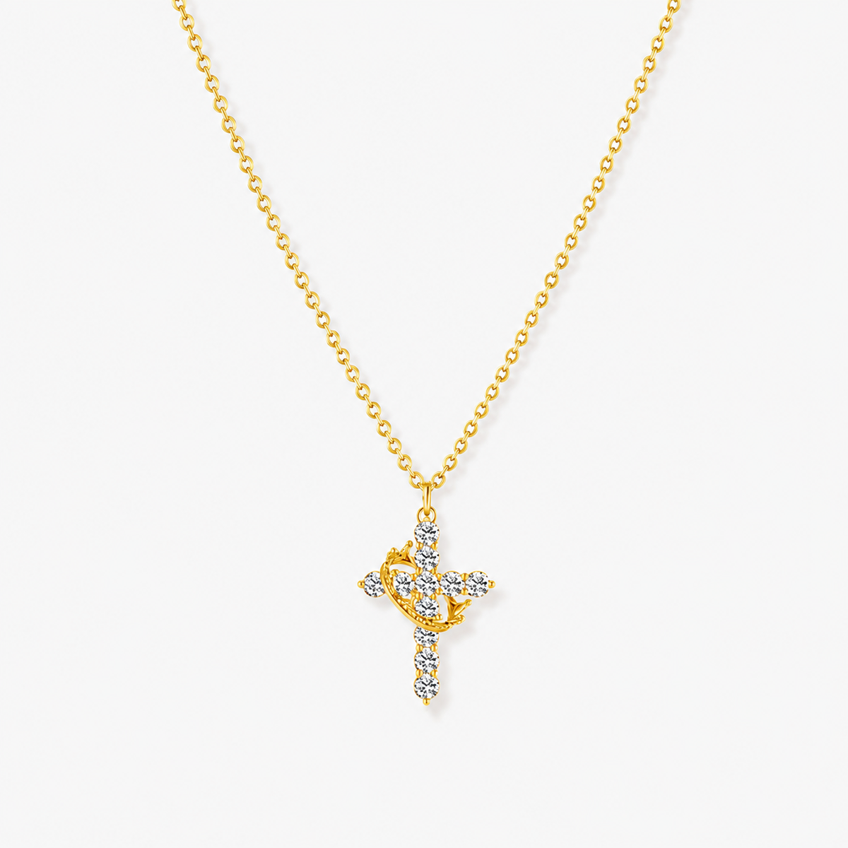 Sparkling Crown Cross Pendant Necklace
