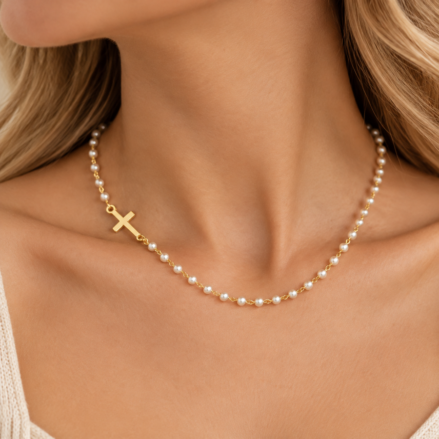 Pearl Cross Choker Necklace