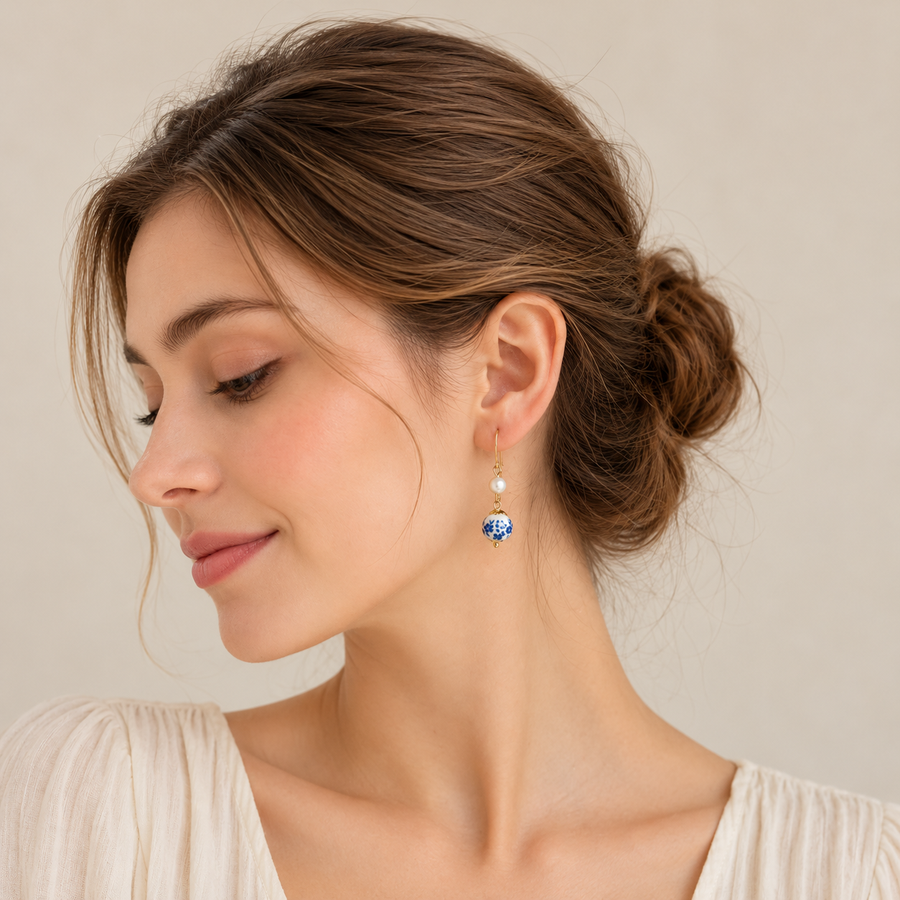 Blue Porcelain Clip-On Earrings