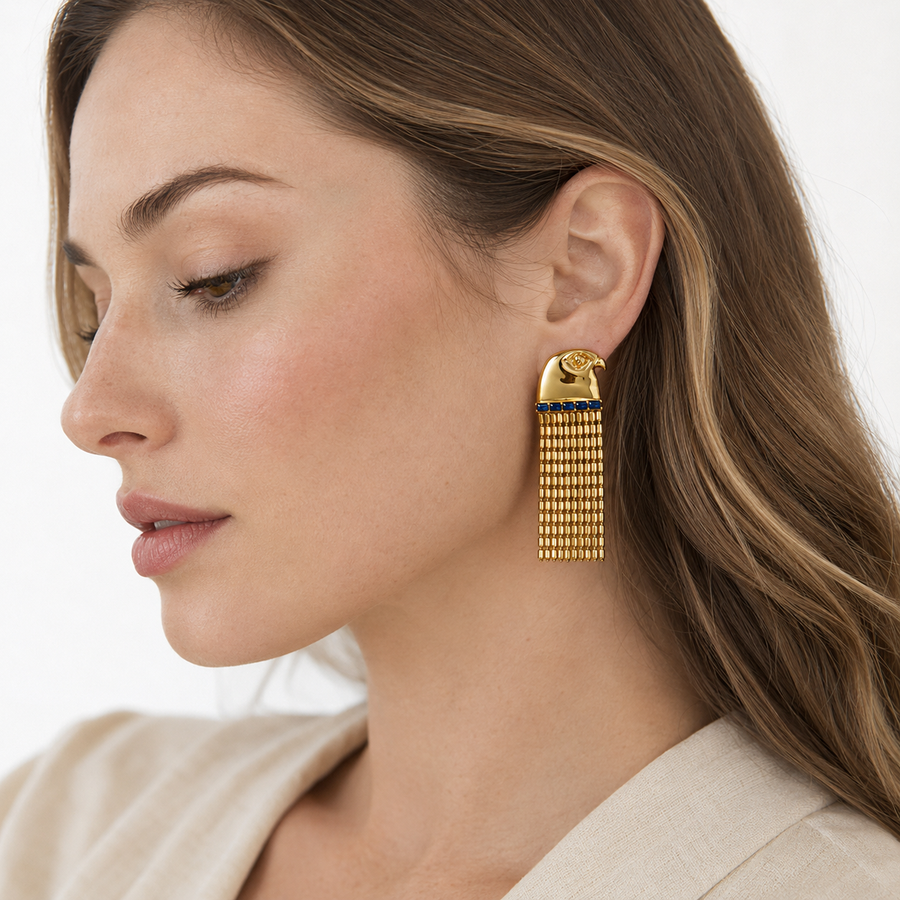 Vintage Egyptian Sun God Tassel Earrings