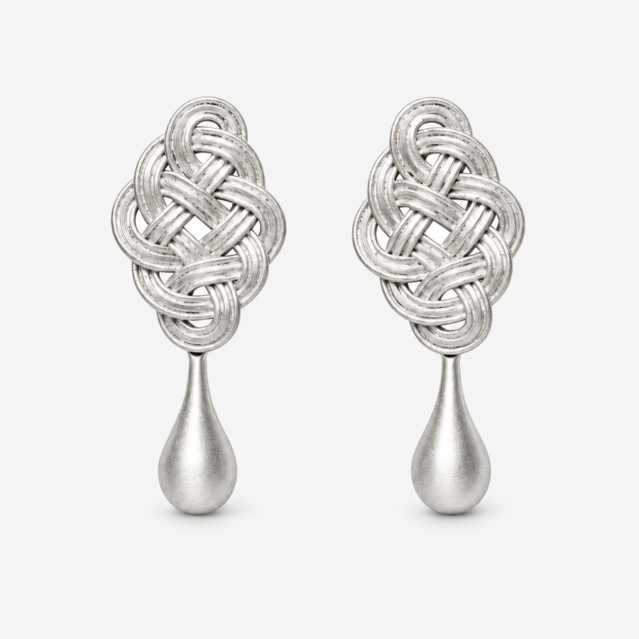 Woven Silver Teardrop Earrings