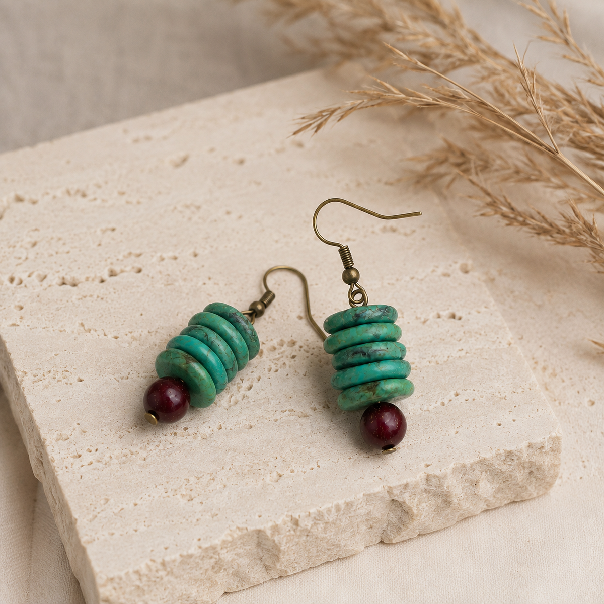 Green Stone Sandalwood Earrings