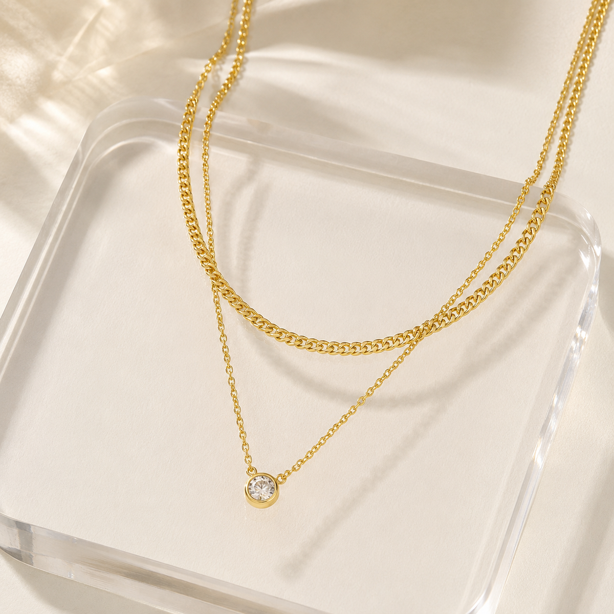 Layered Cuban CZ Pendant Necklace