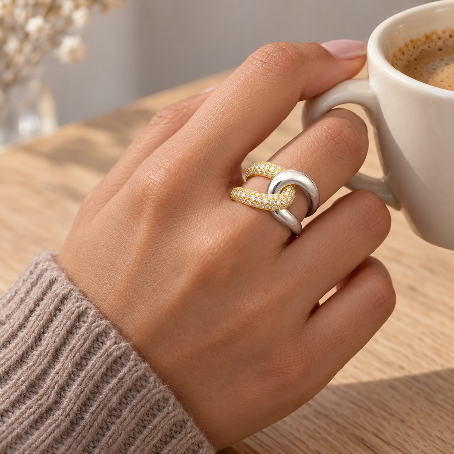 TEWIKY Two-Tone CZ Knot Ring