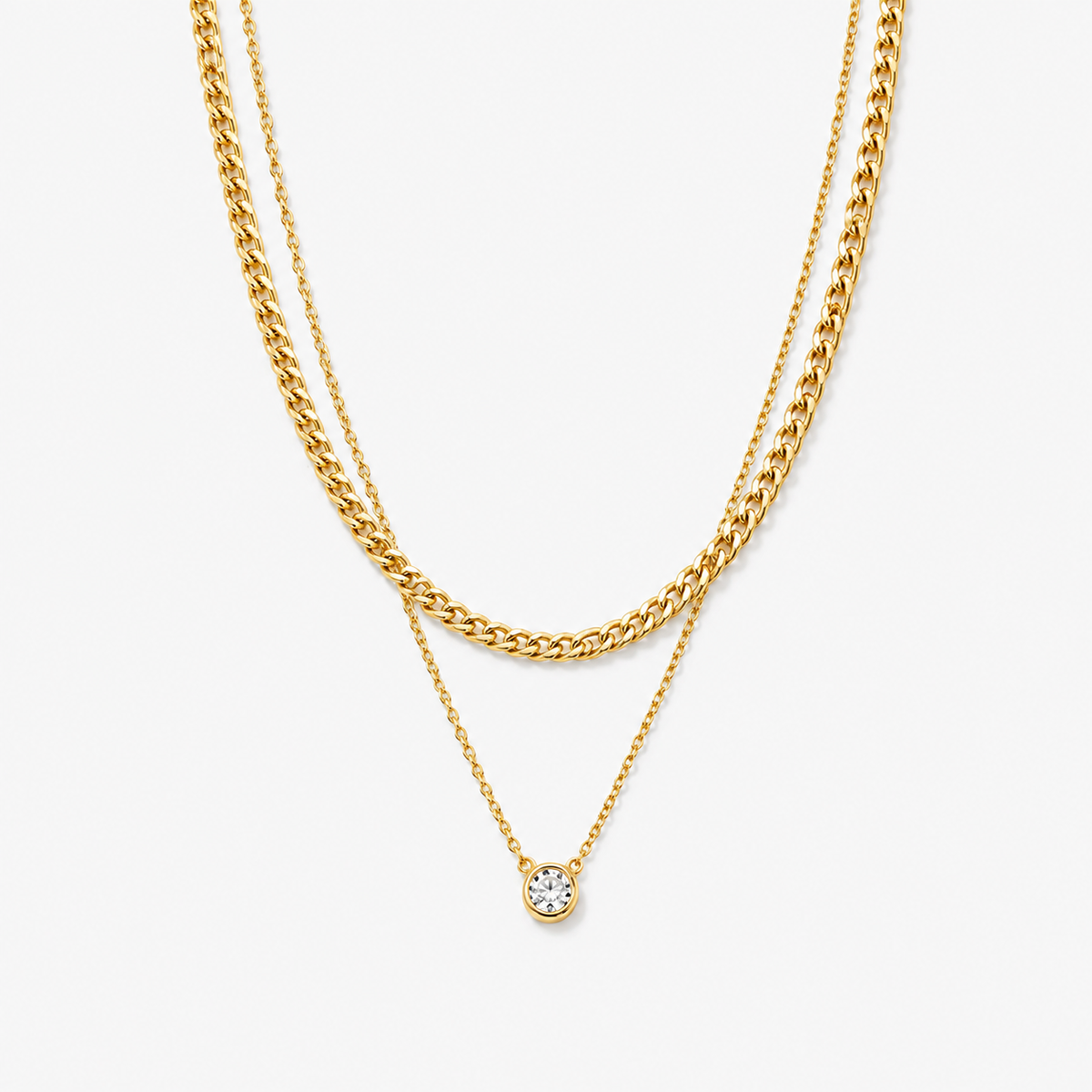 Layered Cuban CZ Pendant Necklace