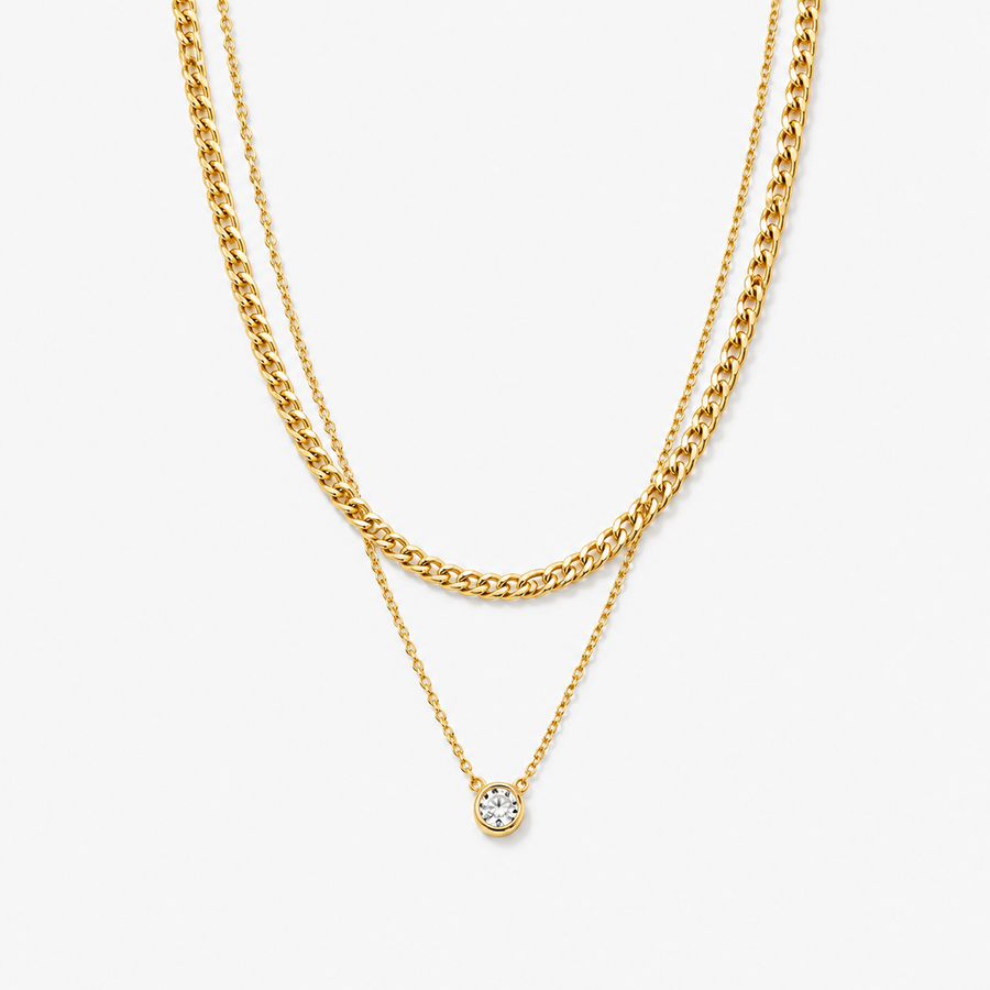Layered Cuban CZ Pendant Necklace