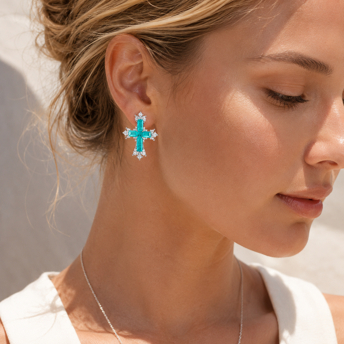 Paraiba Cross Stud Earrings