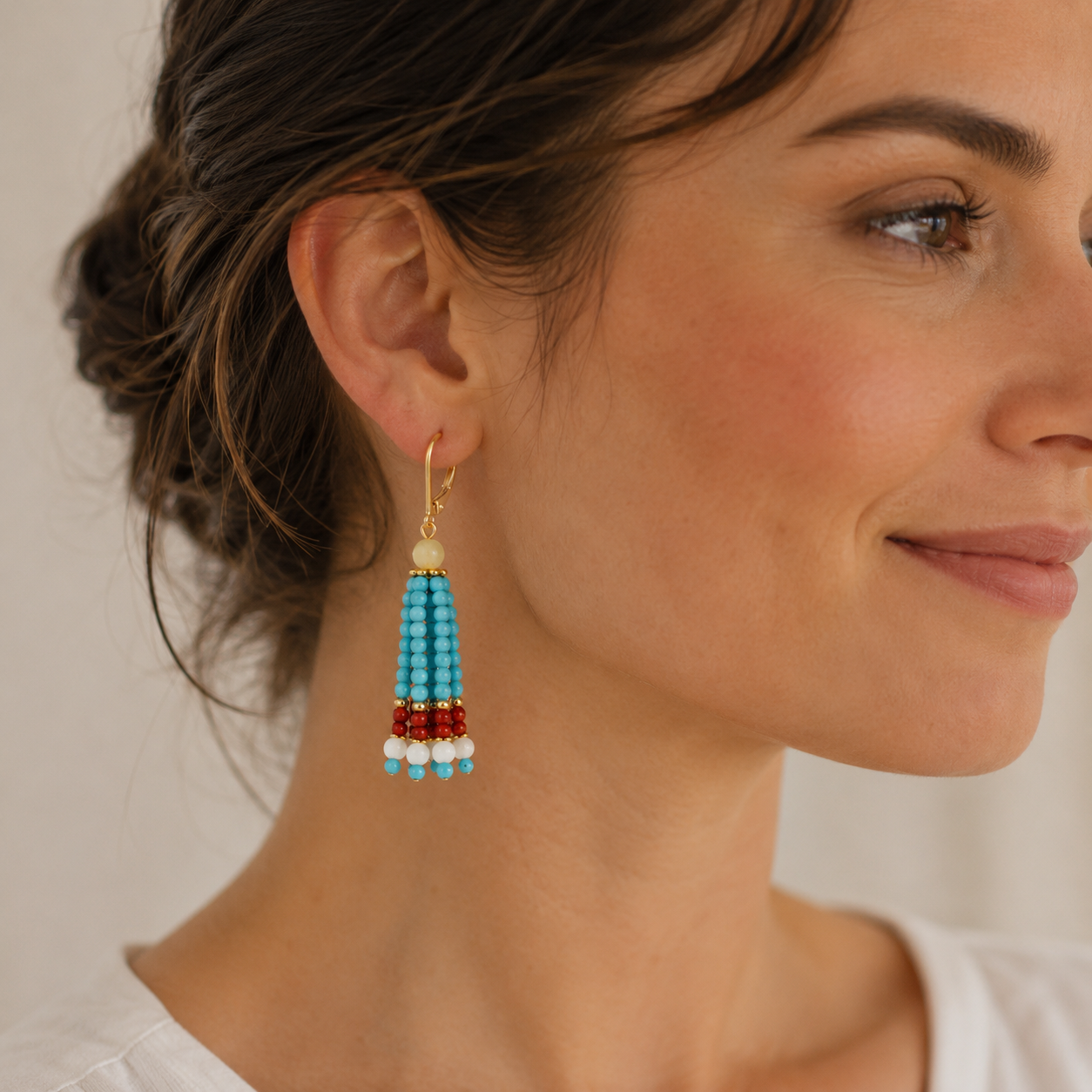 Turquoise & Shell Tassel Earrings