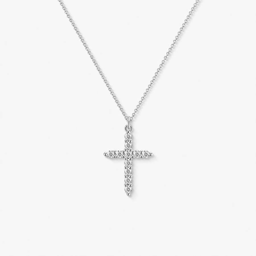 Large CZ Diamond Cross Pendant Necklace