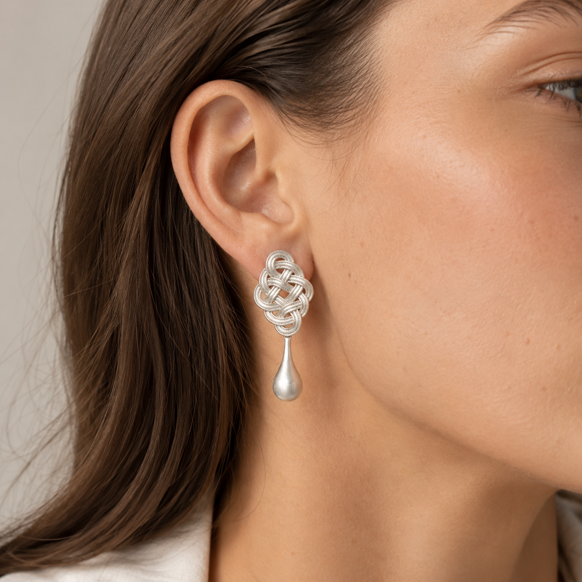 Woven Silver Teardrop Earrings