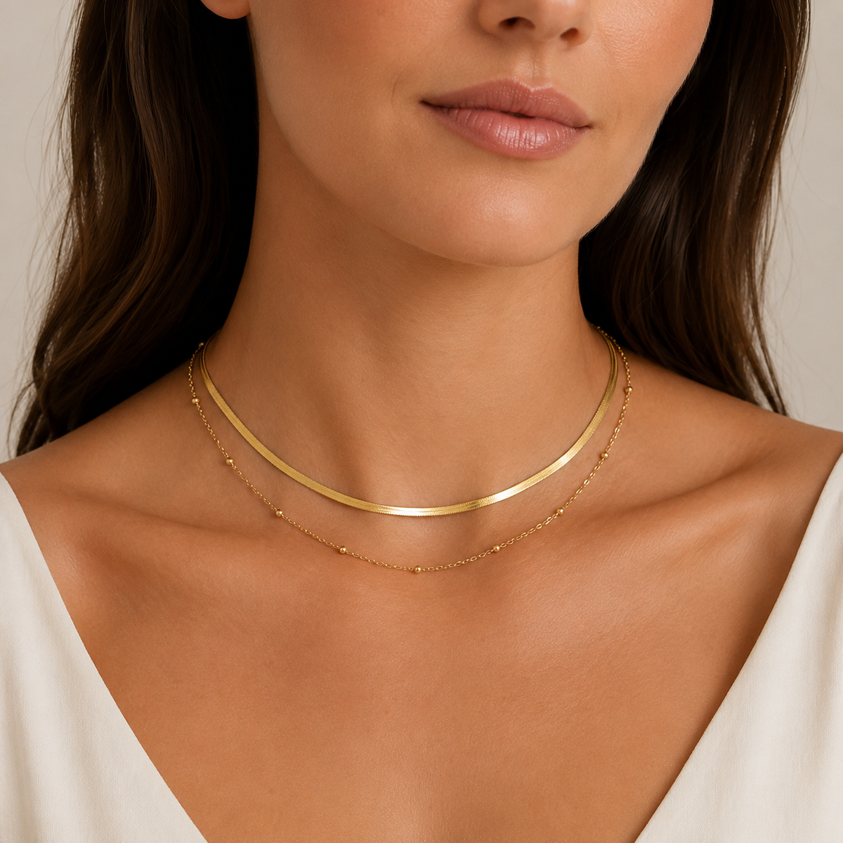 Layered Snake Beaded Chain Necklace